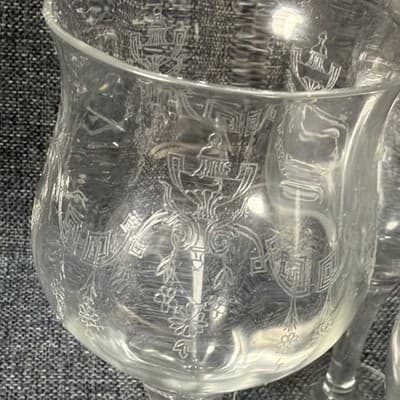 Set of 5 Vintage Deep Plate Acid Etched Lead Crystal Goblets 365nm UV Glow Mint - Thumbnail 11