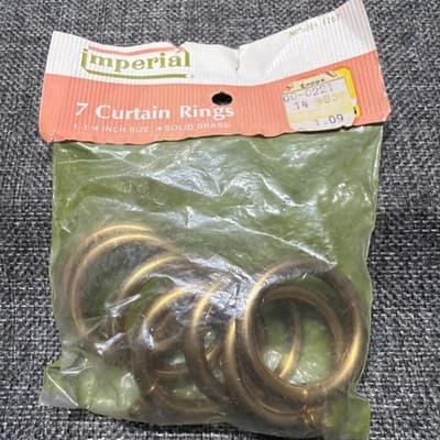 ( 7) VTG Antique Hollow Solid Brass 1-1/4" Round Eyelet Curtain Drapery Rings