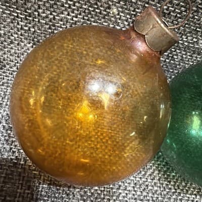 VTG 1940's Green Amber Unsilvered Round Glass Ball Ornament 2” Set Of 2 - Thumbnail 4