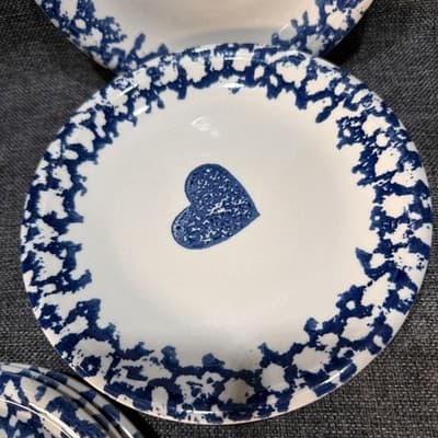Tienshan "Sponge Blue" Hearts Salad Plates SET OF 8 Lunch Plate 7.5" Vintage - Thumbnail 6
