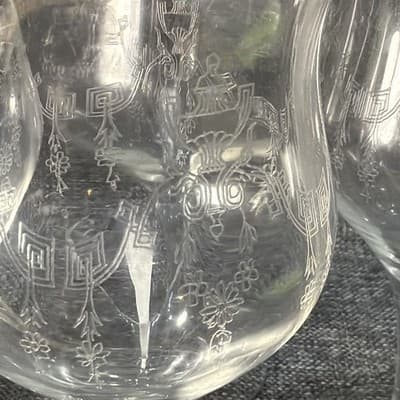 Set of 5 Vintage Deep Plate Acid Etched Lead Crystal Goblets 365nm UV Glow Mint - Thumbnail 4