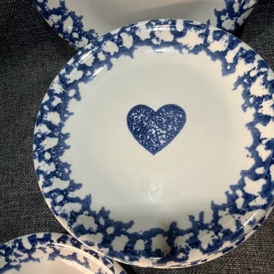 Tienshan "Sponge Blue" Hearts Salad Plates SET OF 8 Lunch Plate 7.5" Vintage - Thumbnail 3
