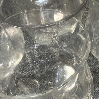 Set of 5 Vintage Deep Plate Acid Etched Lead Crystal Goblets 365nm UV Glow Mint - Thumbnail 10
