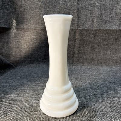 Vintage White Milk Glass Bud Vase 8" Tiered Base Mid Century Farmhouse Style - Thumbnail 6