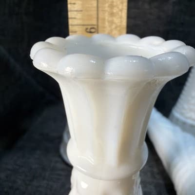 Vtg Lot 8 Stars & Bars White Milk Glass Bud Vase Event Wedding Cottage 9" And 6” - Thumbnail 19