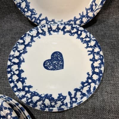 Tienshan "Sponge Blue" Hearts Salad Plates SET OF 8 Lunch Plate 7.5" Vintage - Thumbnail 8