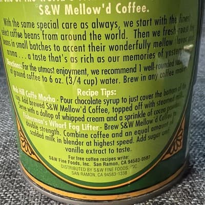 Vintage S&W Mellow’d Coffee Tin 13 oz Green Orange Advertising Can W Lid 1996 - Thumbnail 5