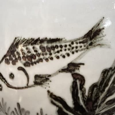 Vintage Japanese Studio Porcelain Vase Signed Kohara 古原 Hand Painted Fish 9" - Thumbnail 3