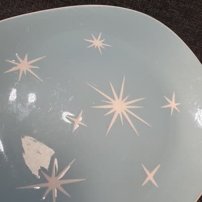 Vintage Harker Harkerware Star Lite Sky Blue 11” Plater Plate Utensil Marks - Thumbnail 2