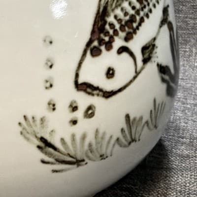 Vintage Japanese Studio Porcelain Vase Signed Kohara 古原 Hand Painted Fish 9" - Thumbnail 12