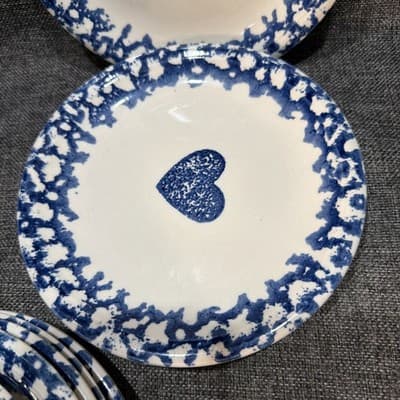 Tienshan "Sponge Blue" Hearts Salad Plates SET OF 8 Lunch Plate 7.5" Vintage - Thumbnail 7
