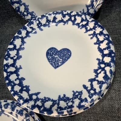 Tienshan "Sponge Blue" Hearts Salad Plates SET OF 8 Lunch Plate 7.5" Vintage - Thumbnail 4