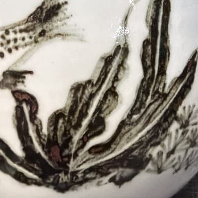 Vintage Japanese Studio Porcelain Vase Signed Kohara 古原 Hand Painted Fish 9" - Thumbnail 2