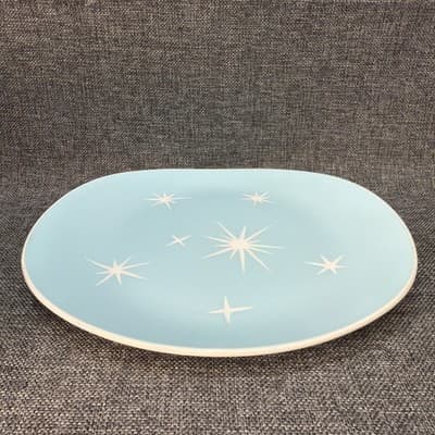 Vintage Harker Harkerware Star Lite Sky Blue 11” Plater Plate Utensil Marks - Thumbnail 5