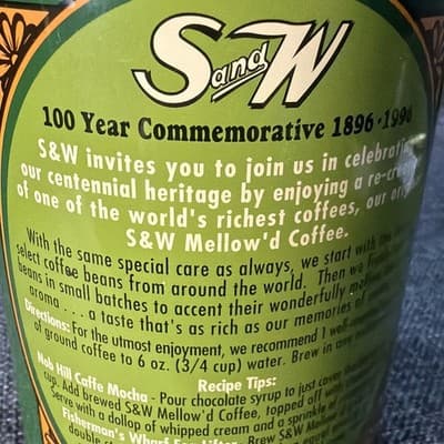 Vintage S&W Mellow’d Coffee Tin 13 oz Green Orange Advertising Can W Lid 1996 - Thumbnail 4
