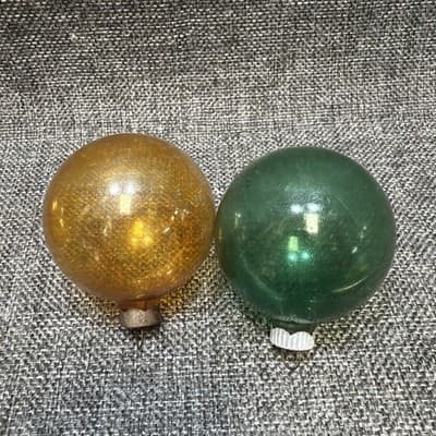 VTG 1940's Green Amber Unsilvered Round Glass Ball Ornament 2” Set Of 2 - Thumbnail 5