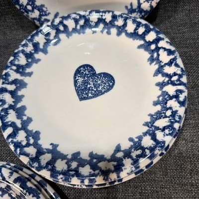 Tienshan "Sponge Blue" Hearts Salad Plates SET OF 8 Lunch Plate 7.5" Vintage - Thumbnail 5