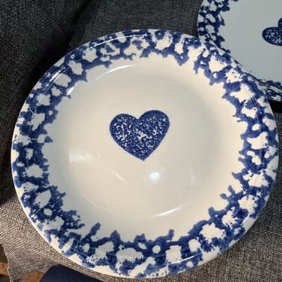 Tienshan "Sponge Blue" Hearts Salad Plates SET OF 8 Lunch Plate 7.5" Vintage - Thumbnail 9