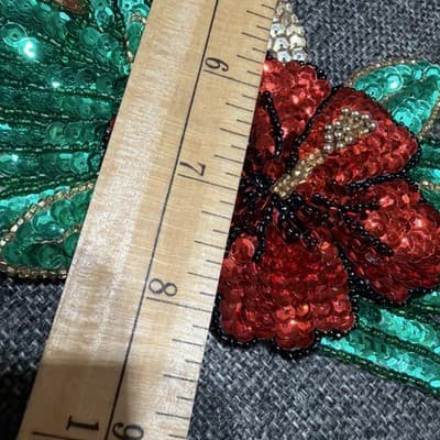 Vintage Appliqué Mardi Gras Beads and Sequins Masquerade Mask Purple Gold Red - Thumbnail 11
