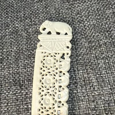 Vintage Carved Plastic Letter Opener Marching Elephants 7" Long Flowers - Thumbnail 6