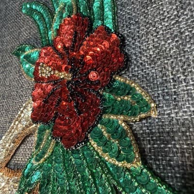 Vintage Appliqué Mardi Gras Beads and Sequins Masquerade Mask Purple Gold Red - Thumbnail 3