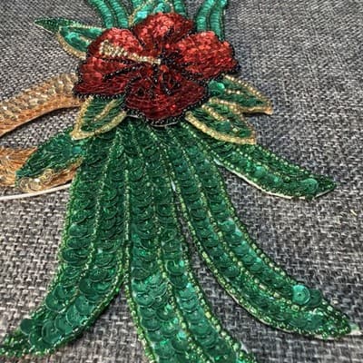 Vintage Appliqué Mardi Gras Beads and Sequins Masquerade Mask Purple Gold Red - Thumbnail 2