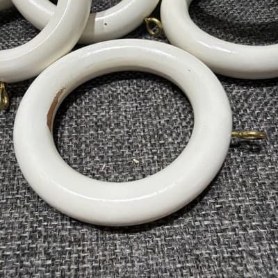 22 Vintage Wood Curtain Rings Painted White 2 7/8 w x 1/2 t Grandma Cottage Core - Thumbnail 3