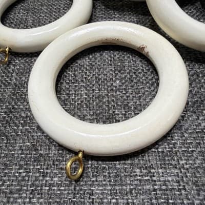 22 Vintage Wood Curtain Rings Painted White 2 7/8 w x 1/2 t Grandma Cottage Core - Thumbnail 4
