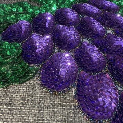Vintage Large 13” Beaded Sequin Grapes Colorful Applique Sew On Purple Green - Thumbnail 4