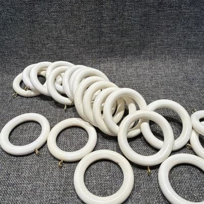 22 Vintage Wood Curtain Rings Painted White 2 7/8 w x 1/2 t Grandma Cottage Core - Thumbnail 2