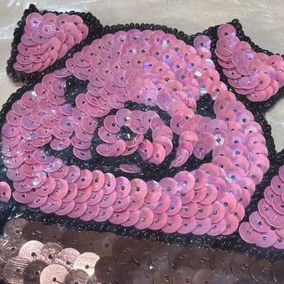 Large 10.75" Sequin Beaded Appliqué Patch Sew On Pigs In Trough Vintage Show - Thumbnail 7