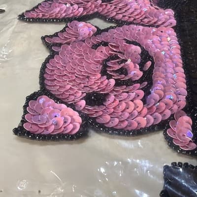 Large 10.75" Sequin Beaded Appliqué Patch Sew On Pigs In Trough Vintage Show - Thumbnail 8