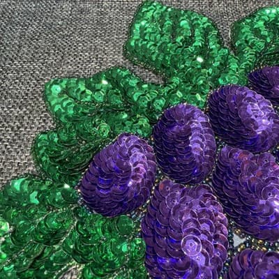 Vintage Large 13” Beaded Sequin Grapes Colorful Applique Sew On Purple Green - Thumbnail 5