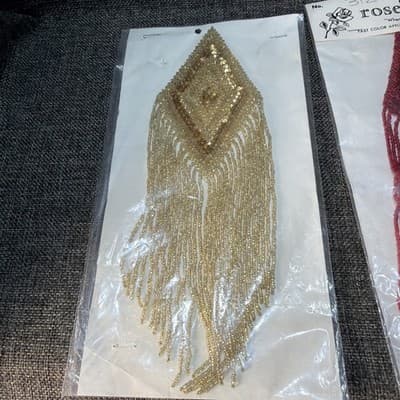 Set Beaded Sequin 11” Patch Dangles Vintage Applique large Gold And Red Washable - Thumbnail 5