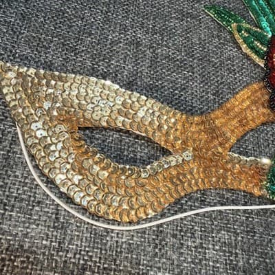 Vintage Appliqué Mardi Gras Beads and Sequins Masquerade Mask Purple Gold Red - Thumbnail 5