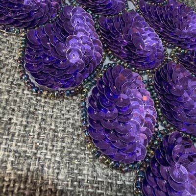 Vintage Large 13” Beaded Sequin Grapes Colorful Applique Sew On Purple Green - Thumbnail 3