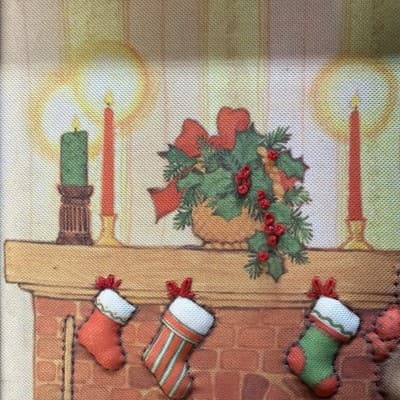 Creative Circle Trimmin' the Tree Quilted Stitchery Rabbit Christmas 1982 framed - Thumbnail 7