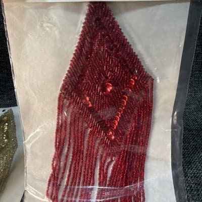 Set Beaded Sequin 11” Patch Dangles Vintage Applique large Gold And Red Washable - Thumbnail 2
