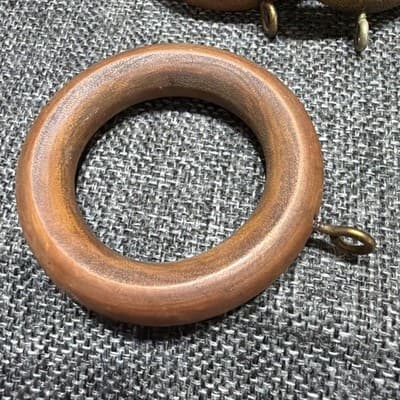 Lot Of 18 Vintage 2.5”￼ Wooden Curtain Drapery Rings Hooks Eye Screw Brown 70's - Thumbnail 2