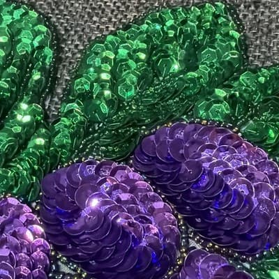 Vintage Large 13” Beaded Sequin Grapes Colorful Applique Sew On Purple Green - Thumbnail 6