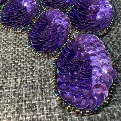 Vintage Large 13” Beaded Sequin Grapes Colorful Applique Sew On Purple Green - Thumbnail 2