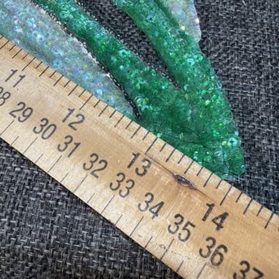 Patch Large Iris Beaded And Sequined Green and Purple Detailed Vintage Applique - Thumbnail 9