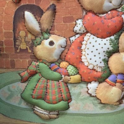 Creative Circle Trimmin' the Tree Quilted Stitchery Rabbit Christmas 1982 framed - Thumbnail 6