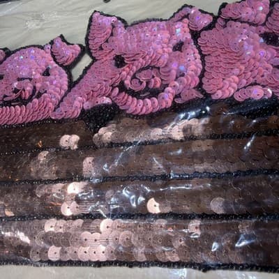 Large 10.75" Sequin Beaded Appliqué Patch Sew On Pigs In Trough Vintage Show - Thumbnail 3
