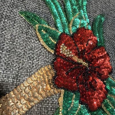 Vintage Appliqué Mardi Gras Beads and Sequins Masquerade Mask Purple Gold Red - Thumbnail 4