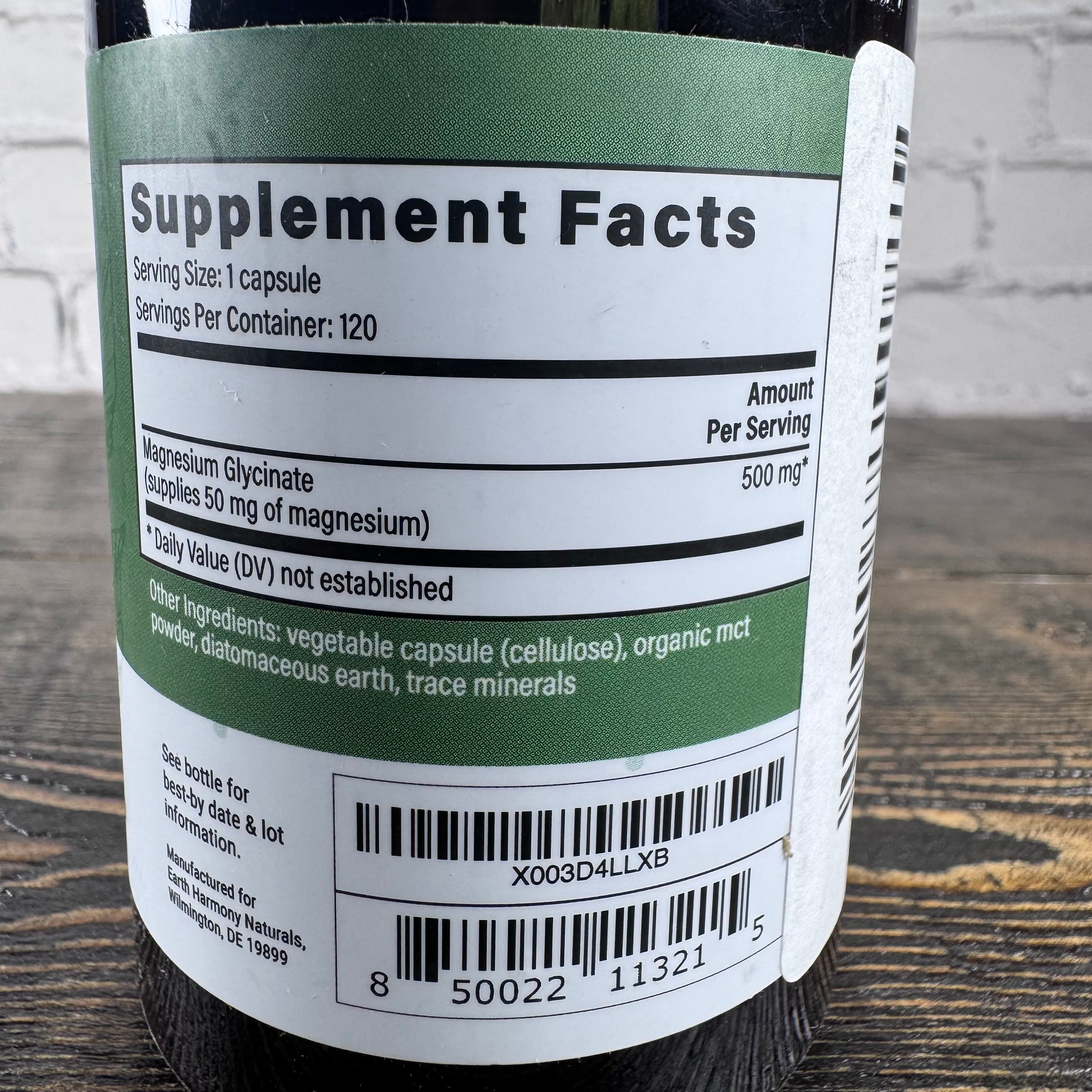 Earth Harmony Magnesium Glycinate Chelated 500mg 120 Capsules High Absorption - Thumbnail 3