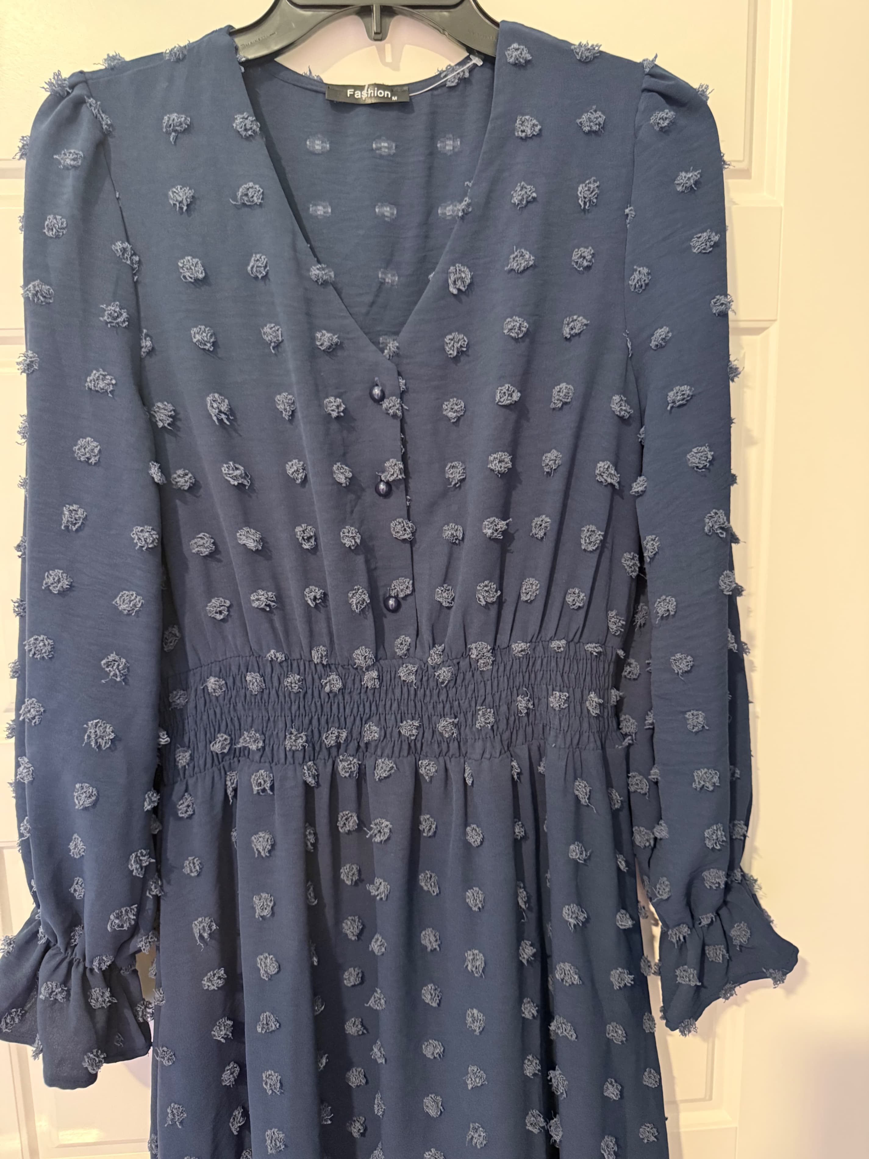 Fashion Blue Long Sleeve Midi Dress Size M - Thumbnail 4