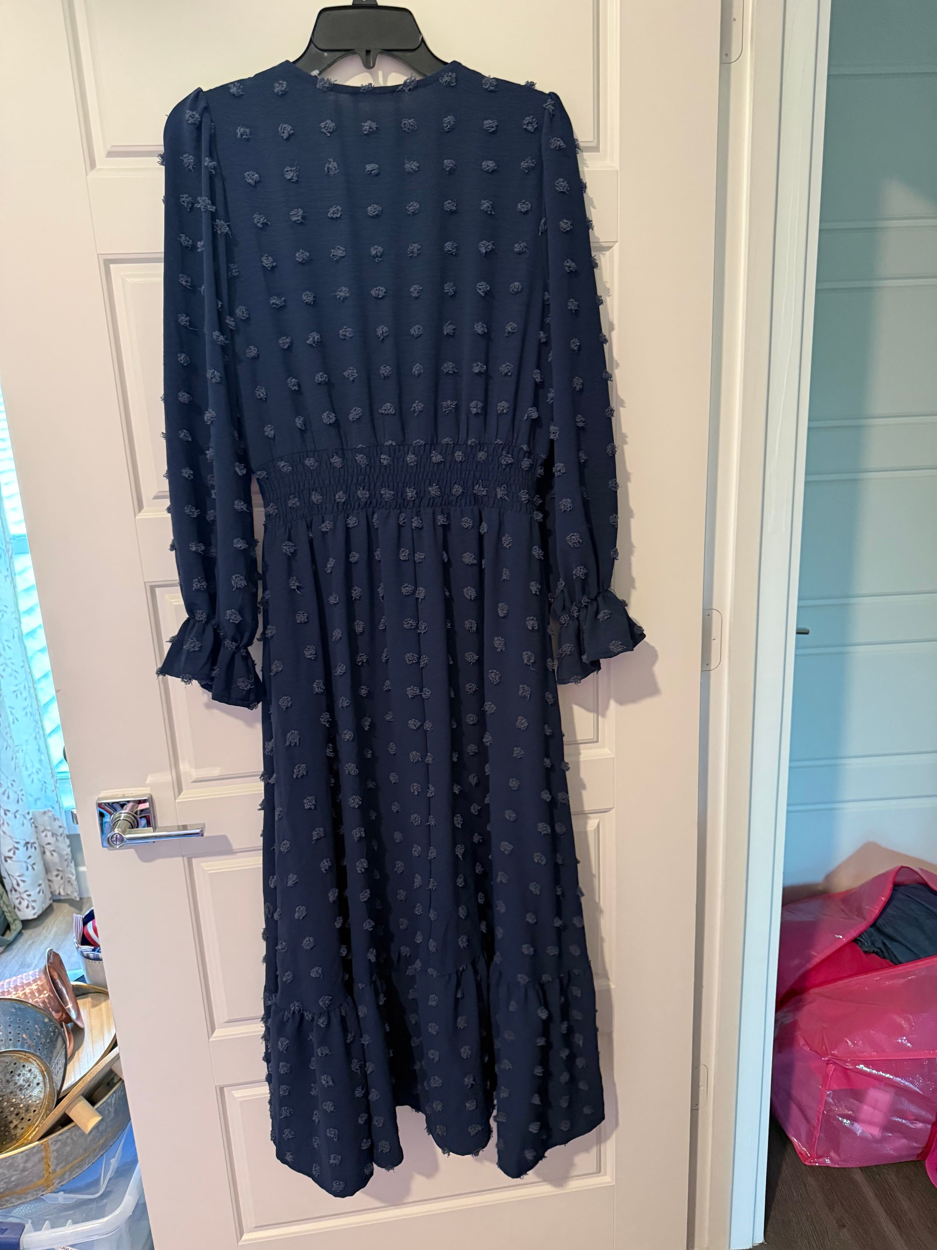 Fashion Blue Long Sleeve Midi Dress Size M - Thumbnail 2