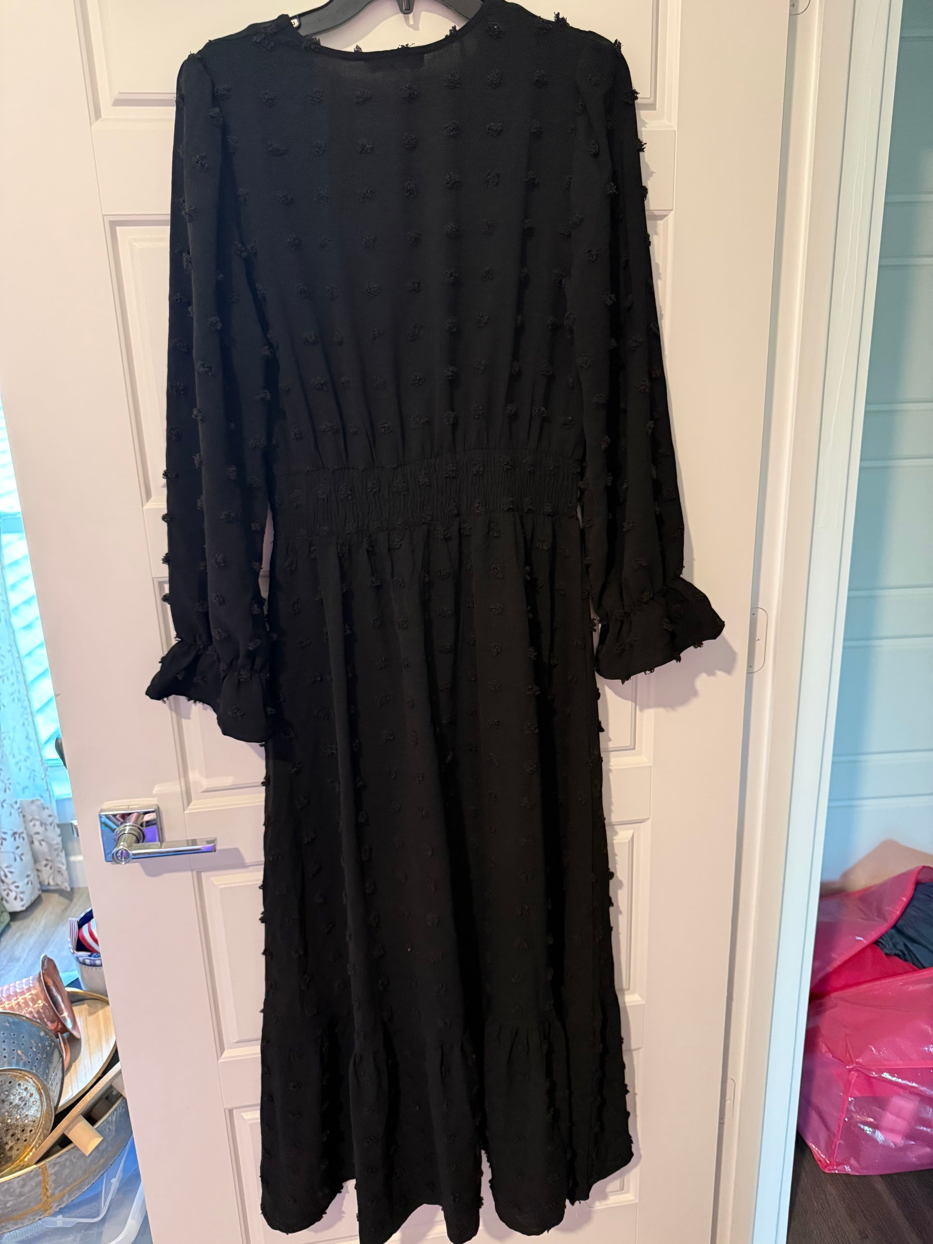 Fashion Black Long Sleeve Midi Dress M - Thumbnail 4