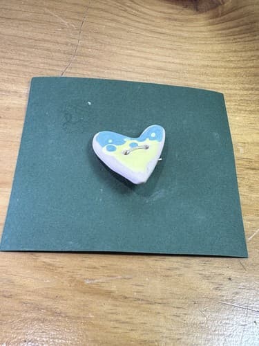 Blue Yellow Heart Hat Tie Lapel Pin Ceramic Clay Pottery Love Brooch Jewelry